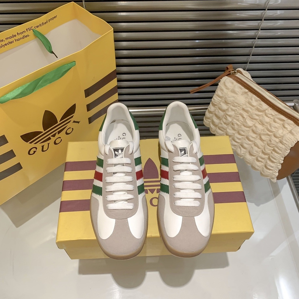 Adidas x Gucci รองเท้ากีฬา พื้นแบน สีขาว เข้ากับทุกการแต่งกาย
