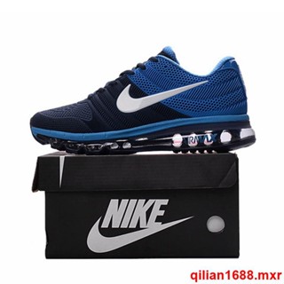 Original Nike Air Max 2017 รองเท้าผ้าใบ สีดํา ฟ้า และสีขาว สําหรับผู้ชาย และผู้หญิง