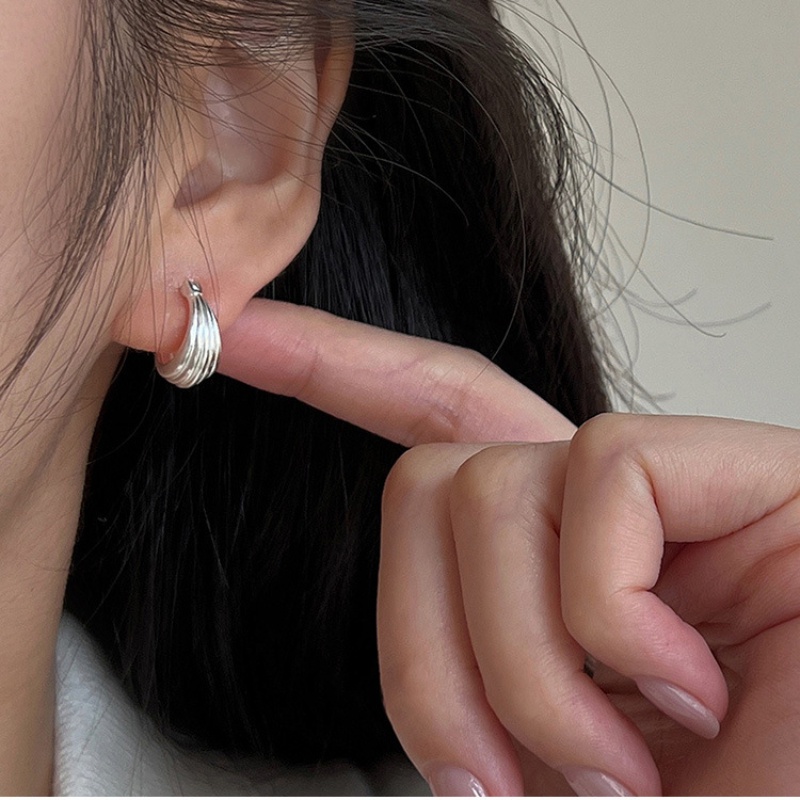 Harp Pattern Silver Pattern Earings for Women Hikaw 2023 New Tide Hundred Match Niche Temperament ต่