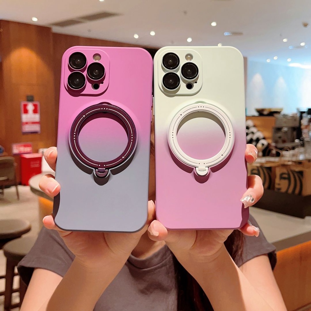 เคสโทรศัพท์มือถือ ซิลิโคนนิ่ม แม่เหล็ก ไล่โทนสี หมุนได้ 360 องศา สําหรับ IPhone 14 13 12 11 Pro Max