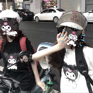 Sanrio Kuromi เสื้อยืดครอปท็อป แขนสั้น ทรงหลวม สไตล์วินเทจ โกธิค เหมาะกับฤดูร้อน สําหรับผู้หญิง Y2k