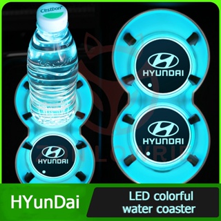 แผ่นรองแก้วน้ํารถยนต์ มีไฟ Led หลากสี สําหรับ Hyundai Ioniq hybrid Elantra Tucson Reina Santa fe Kona Accent