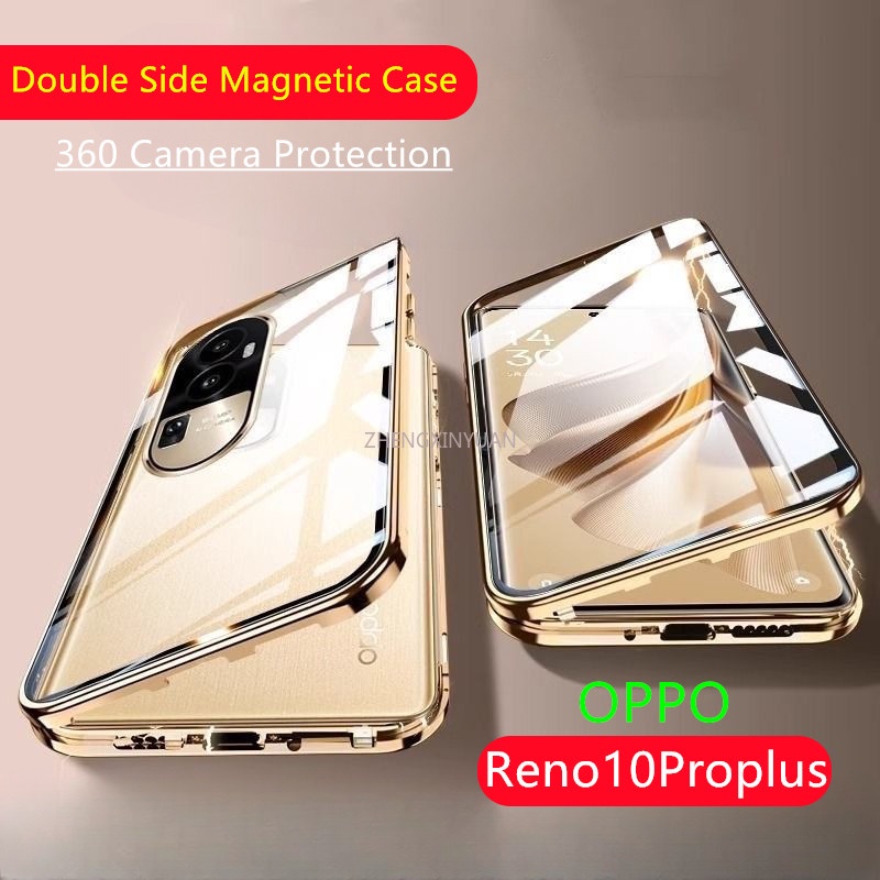 เคสโทรศัพท์มือถือแบบแก้ว แม่เหล็ก สองด้าน กันรอยกล้อง สําหรับ OPPO Reno 11 PRO 10Proplus Reno 10Proplus Reno10proplus reno10pro+ Full 360° เคสแข็ง ป้องกัน