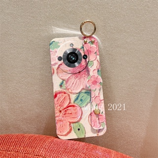 ใหม่ เคสโทรศัพท์มือถือแบบนิ่ม ลายดอกไม้ ประดับพลอยเทียม พร้อมสายคล้องข้อมือ หรูหรา แฟชั่น สําหรับ Realme11 Pro Realme 11 Pro + Plus 5G 2023 Realme11Pro