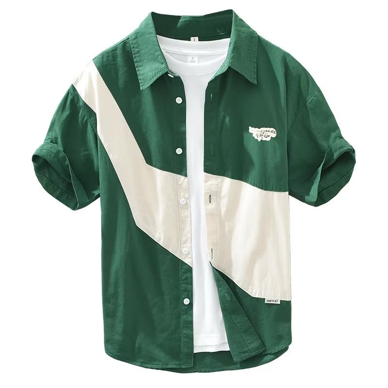 เสื้อเชิ้ตลําลอง ขนาดใหญ่ สีคอนทราสต์ สไตล์เกาหลีใต้ แฟชั่นสําหรับผู้ชาย