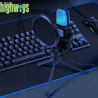 คอนเดนเซอร์ RGB Microfone พร้อมขาตั้งไมโครโฟน USB สําหรับแล็ปท็อป เดสก์ท็อป PC [highways.th]