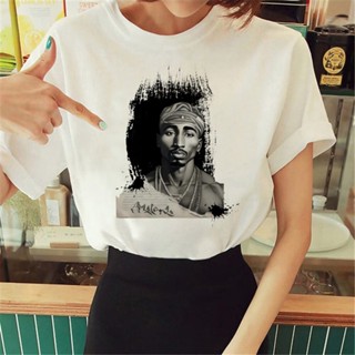 เสื้อยืด พิมพ์ลายกราฟฟิค Tupac แฟชั่นฤดูร้อน สไตล์สตรีท สําหรับผู้หญิง 2000s