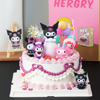 โมเดลตุ๊กตาฟิกเกอร์ Sanrio Kuromi My Melody ขนาด 4 ซม. สําหรับตกแต่งเค้กวันเกิด DIY จํานวน 5 ชิ้น ต่อชุด