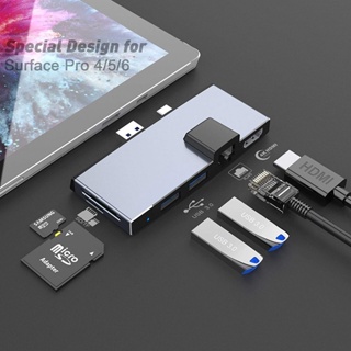 แท่นชาร์จ อะลูมิเนียมอัลลอย พร้อมอะแดปเตอร์แปลง 4K HDMI USB 3.0 พอร์ต SD TF Micro SD สําหรับ Surface Pro 4 5 6