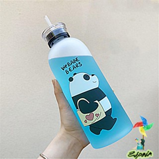 Espo แก้วน้ําพลาสติกใส กันรั่ว ลายการ์ตูน We Bare Bears พร้อมหลอดดูด 1000 มล.