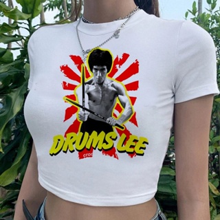 Bruce Lee เสื้อครอปท็อป ไซเบอร์ y2k สไตล์วินเทจ สําหรับผู้หญิง y2k