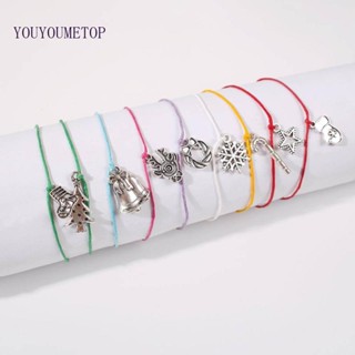 Youyo สร้อยข้อมือ โลหะผสม รูปเกล็ดหิมะ ดาว ระฆัง สไตล์ฮิปฮอป เครื่องประดับแฟชั่น สําหรับเด็กผู้หญิง 9 ชิ้น