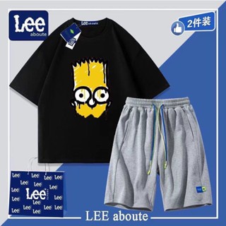 Leeaboute Co branded Simpson เสื้อยืดลําลอง แฟชั่นสําหรับผู้ชาย แขนสั้น คอกลม สองชิ้น เหมาะกับฤดูร้อน