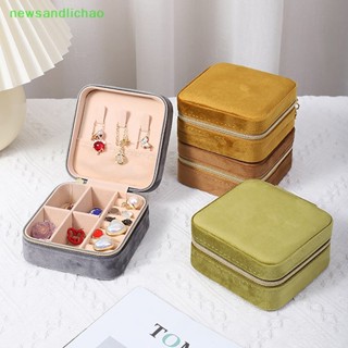 Newsandlichao กํามะหยี่ เครื่องประดับ เดินทาง แบบพกพา ผ้าสักหลาด สี่เหลี่ยม ซิป สไตล์ เครื่องประดับ กล่องเก็บของ แฟชั่น ของขวัญ ที่ใส่แหวน ต่างหู ที่ดี