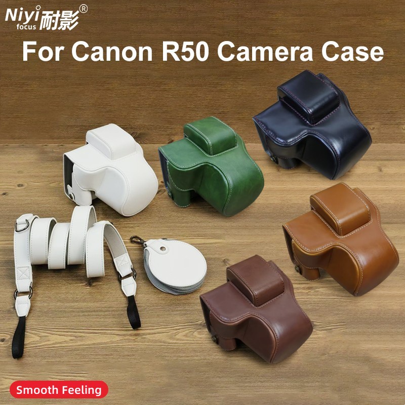 เคสกระเป๋าใส่กล้อง หนัง PU พร้อมสกรูขาตั้งกล้อง และสายคล้องไหล่ สําหรับ Canon EOS R50