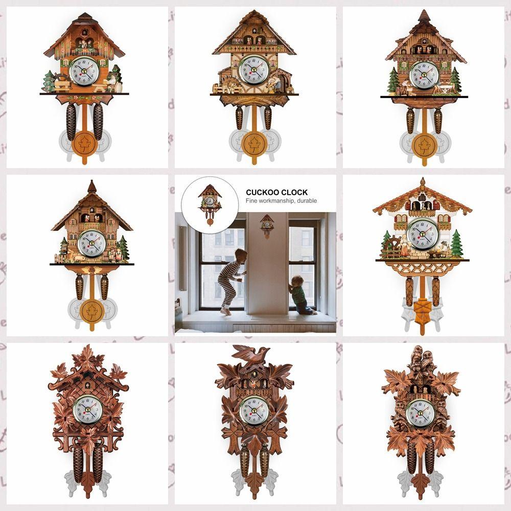 Quillan ไม้ลูกตุ้มนาฬิกาวินเทจ, Forest Tower เงียบไม้นาฬิกาแขวน,หลายรูปแบบ Vintage ไม้ 3D Chiming 3D Chiming นาฬิกาบ้าน