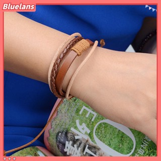 Bluelans สร้อยข้อมือ กําไลข้อมือหนังถัก 4 ชั้น แฮนด์เมด เครื่องประดับ สําหรับทุกเพศ