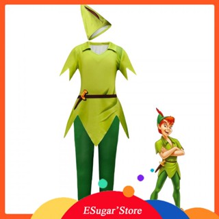 Peter Pan Inspired ชุดคอสเพลย์ เสื้อยืด กางเกงขายาว สีเขียว สําหรับเด็กผู้ชาย ใส่ไปปาร์ตี้ฮาโลวีน