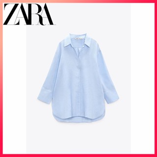 Zara ใหม่ เสื้อเชิ้ต ผ้าลินิน ชายเสื้อไม่สมมาตร สําหรับผู้หญิง