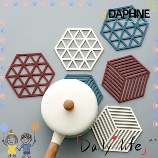 Daphne 4 ชิ้น เสื่อหกเหลี่ยม ซิลิโคนฉนวนกันความร้อน ตกแต่งบ้าน โต๊ะ ชาม แผ่นรองจาน