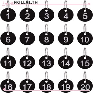 Faccfki พวงกุญแจตัวเลข ทรงกลม 35 มม. 1-20 สีดํา สําหรับสํานักงาน 20 แพ็ก