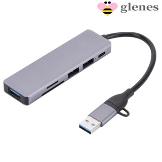 Glenes 6-in-1 ฮับการ์ดรีดเดอร์ Type-c อะลูมิเนียมอัลลอย อเนกประสงค์ น้ําหนักเบา สําหรับคอมพิวเตอร์ เมาส์ โทรศัพท์มือถือ แท็บเล็ต