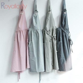 #ROYALLADY#Womens ผ้ากันเปื้อน ผ้าฝ้าย และผ้าลินิน ขนาดใหญ่ สําหรับงานบ้าน