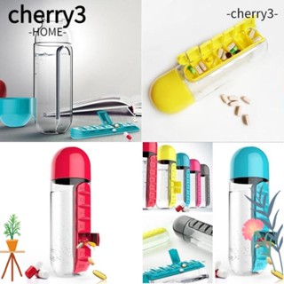 Cherry3 กล่องยาพลาสติก 600 มล. 2 in 1 7 ช่อง สีดํา สําหรับกลางแจ้ง