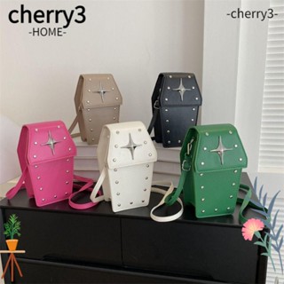 Cherry3 กระเป๋าสะพายไหล่ สะพายข้าง หนัง Pu ประดับหมุด ความจุสูง สีพื้น สไตล์มินิมอล สําหรับผู้หญิง