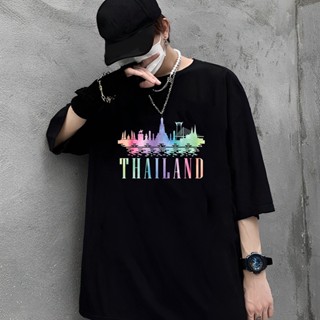 เสื้อยืดคุณภาพดี     【HOT】SKTT1 thailandเสื้อยืดถักฤดูร้อน Asian Travel Bangkok Thai Gift Thailand T-Shirt thailand Popu