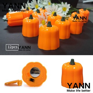 Yann1 โคมไฟฟักทอง LED พลาสติก สีเหลือง พร็อพเครื่องประดับ สําหรับตกแต่ง 12 ชิ้น