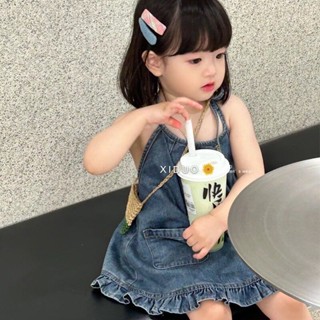 PRETTY BABY🧸พร้อมส่ง🧸ชุดเดรสยีนส์เด็กผู้หญิง  ชุดกระโปรงสายเดี่ยว (846)