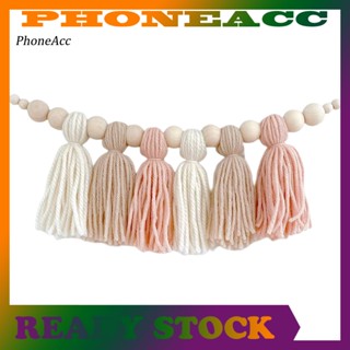 Phoneacc แบนเนอร์พู่ลูกปัดไม้ สีพาสเทล เป็นมิตรกับสิ่งแวดล้อม