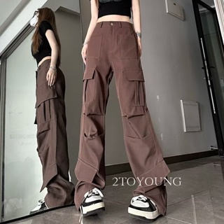 2TOYOUNG  กางเกงขายาว คาร์โก้ กางเกง เชือกอเมริกันคลาสิค Cargo pants 2023 NEW 072535 คุณภาพสูง Stylish ทันสมัย Comfortable A90M0AX 36Z230909