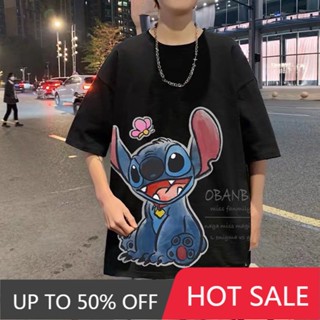 【Plus Size M-8XL】เสื้อยืดคอกลม แขนสั้น พิมพ์ลายการ์ตูน Stitch สไตล์ญี่ปุ่น พลัสไซซ์ สําหรับทุกเพศ