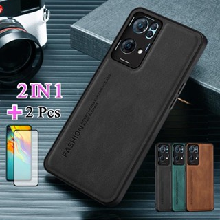 2 IN 1 เคสโทรศัพท์มือถือหนัง เซรามิค กันรอยหน้าจอ เต็มเครื่อง สําหรับ OPPO Reno 7 Pro 5G