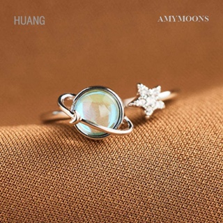 Amymoons แหวนแพลตตินัม รูปดวงจันทร์ และดาว หมุนได้ ปรับขนาดได้