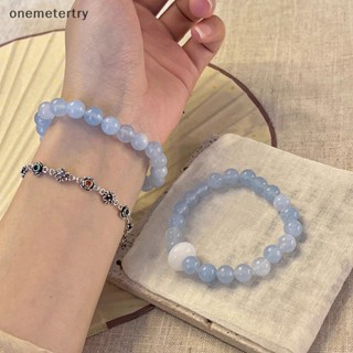 Onem สร้อยข้อมือ เชือกยางยืด ประดับลูกปัดคริสตัล สีฟ้า สไตล์วินเทจ แฮนด์เมด เครื่องประดับ สําหรับผู้หญิง