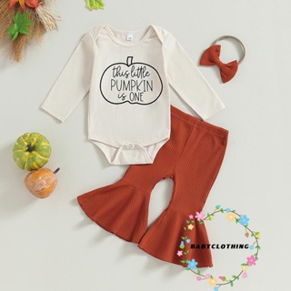 Babyclothes- ชุดรอมเปอร์แขนยาว พิมพ์ลายฟักทอง และกางเกงขาบาน 3 ชิ้น สําหรับเด็กผู้หญิง