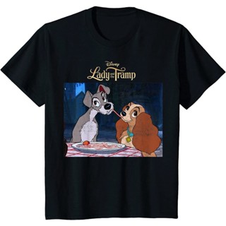 เสื้อยืด ผ้าฝ้าย พิมพ์ลายโลโก้ Disney Lady And The Tramp Iconic Scene แฟชั่นสําหรับผู้ชาย