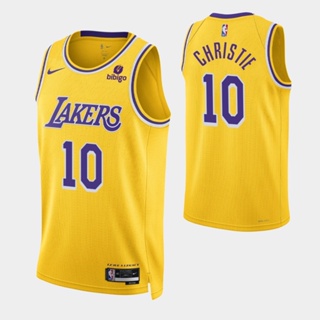 【คุณภาพสูง】ใหม่ ของแท้ NBA Los Angeles Lakers สําหรับผู้ชาย #10 เสื้อกีฬาแขนสั้น ลายทีม Max Christie Jersey Icon Edition สีทอง