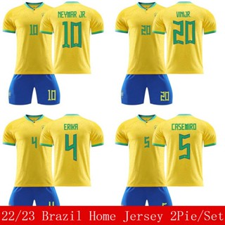 เสื้อกีฬาแขนสั้น ลายทีมชาติฟุตบอล Brazil Home ViniJR Erika Casemiro Neymar 22-23 ชุด 2 ชิ้น ต่อชุด