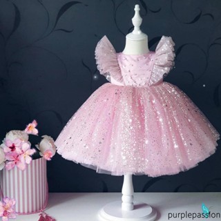 Purplepassion- ชุดเดรส Tulle Tutu แขนบิน ลายดาว เหมาะกับฤดูร้อน สําหรับเด็กผู้หญิง เหมาะกับงานปาร์ตี้ งานวันเกิด ชา ถ่ายภาพ