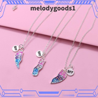 Melodygoods1 สร้อยคอโซ่เงิน จี้เลื่อม รูปหัวใจ BFF สําหรับเด็กผู้หญิง