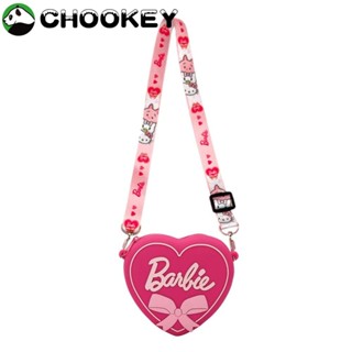 Chookey กระเป๋าใส่เหรียญ คาวาอี้ ซิลิโคน สีชมพู ตุ๊กตาบาร์บี้ รูปหัวใจ แบบพกพา พร้อมสายคล้องไหล่ กระเป๋าสะพายข้าง สําหรับเด็กผู้หญิง ของขวัญเด็ก