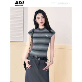 Andyet AD1 23/SS เสื้อยืดแขนสั้น คอสูง ผ้าวูลถัก ปักลายโลโก้ สําหรับผู้หญิง XCS6