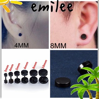 Emilee 1 คู่ ต่างหู สีดํา ทรงกลม เครื่องประดับ ที่โกง ปลั๊ก