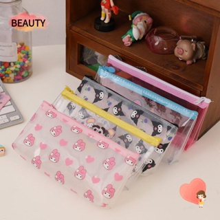 Beauty กระเป๋าเครื่องเขียน กระเป๋าดินสอ แบบใส มีซิป ลาย Kuromi Melody Cinnamoroll สําหรับนักเรียน สํานักงาน โรงเรียน