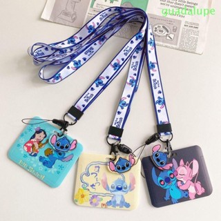 Guadalupe กระเป๋าใส่บัตรเครดิต ลายการ์ตูน Stitch แบบพกพา พร้อมสายคล้อง สําหรับผู้หญิง