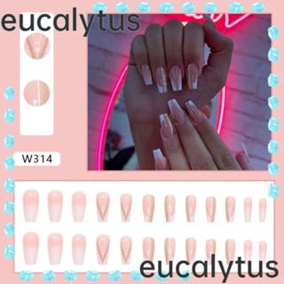 Eucalytus1 เล็บปลอม แบบเต็มรูปแบบ ไล่โทนสี สไตล์ฝรั่งเศส สําหรับตกแต่งเล็บ 24 ชิ้น